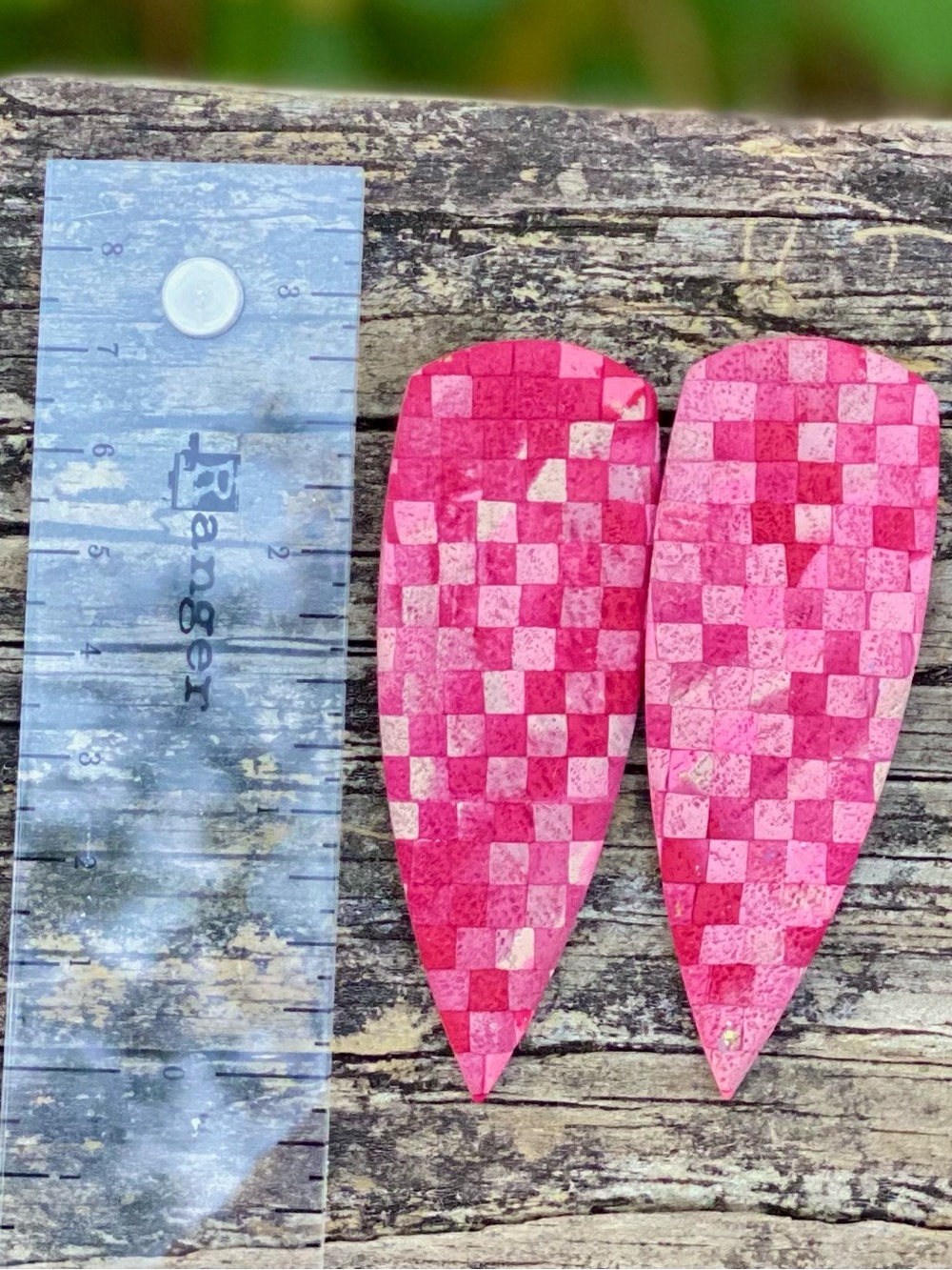 Handmade Pink Checkered Teardrop Earrings